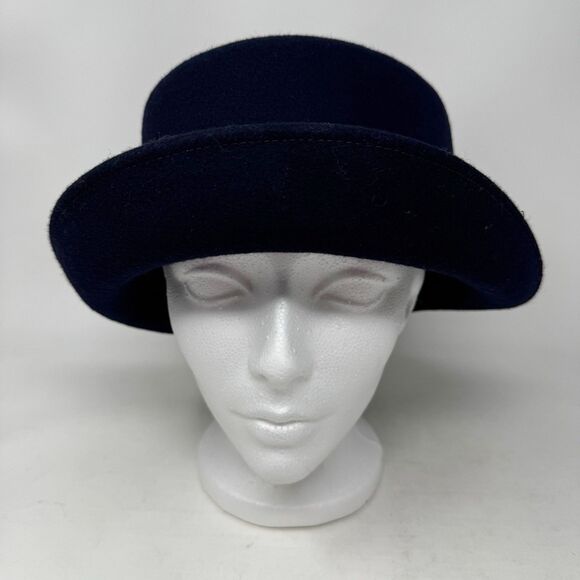 Vintage J. Crew Wool Hat Women’s Fedora Navy Blue One Size Minimalist 90s Y2K - Picture 2 of 6